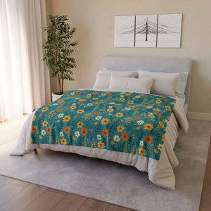 Soft Polyester Blanket - Wild Flower on Soothing Teal - Dipaliz - Home Decor