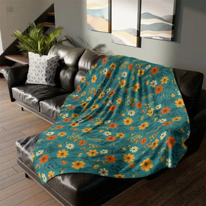 Soft Polyester Blanket - Wild Flower on Soothing Teal - Dipaliz - Home Decor