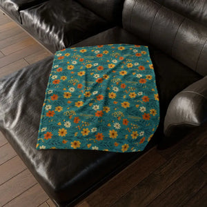 Soft Polyester Blanket - Wild Flower on Soothing Teal - Dipaliz - Home Decor