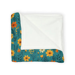 Soft Polyester Blanket - Wild Flower on Soothing Teal - Dipaliz - Home Decor