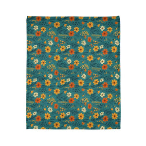 Soft Polyester Blanket - Wild Flower on Soothing Teal - Dipaliz - Home Decor