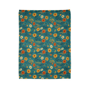 Soft Polyester Blanket - Wild Flower on Soothing Teal - Dipaliz - Home Decor