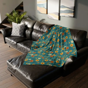 Soft Polyester Blanket - Wild Flower on Soothing Teal - Dipaliz - Home Decor