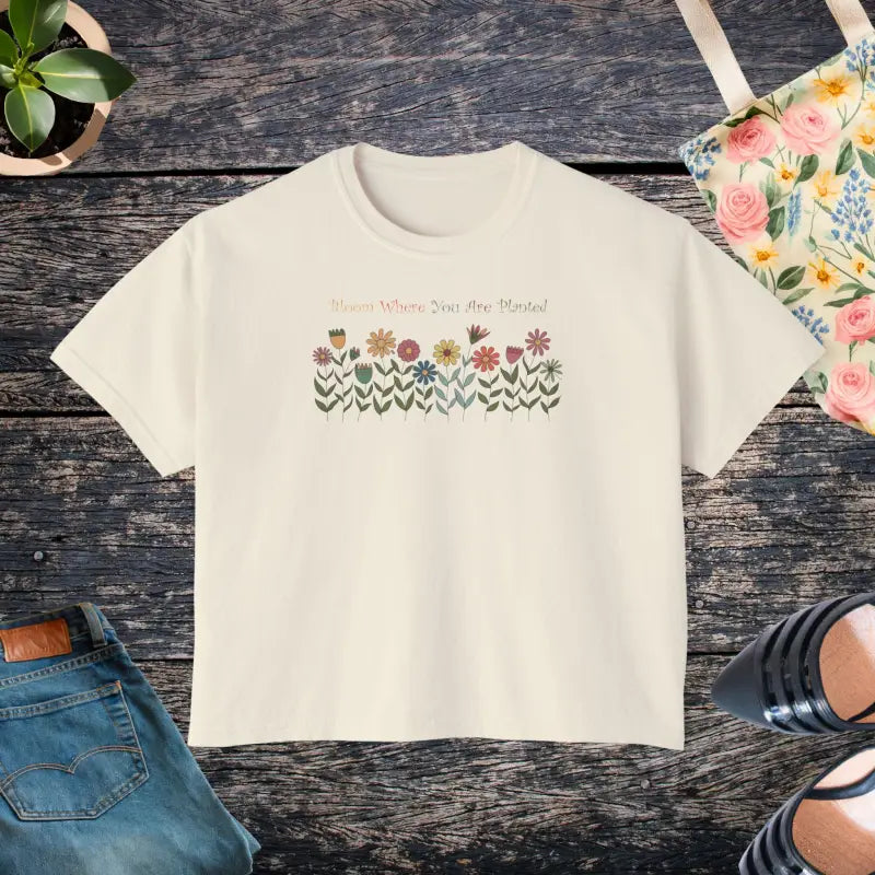 Wild Flowers Women’s Boxy Tee - Soft Ring-spun Comfort - Ivory / m T-shirt