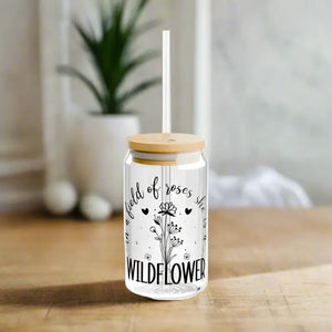 Wildflower Tempered Glass Sipper with Bamboo Lid - Dipaliz - Tumblers