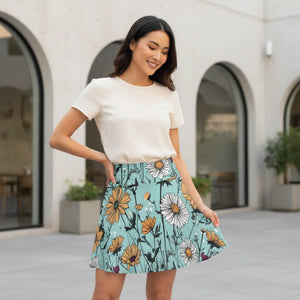 Wildflower Women’s Skater Skirt - Teal Everyday Wear - Dipaliz - Skirts - Xs