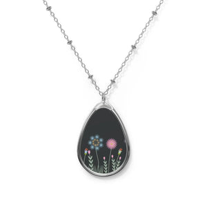 Elegant Wildflowers Oval Necklace - Zinc Alloy Pendant - Dipaliz - Necklaces