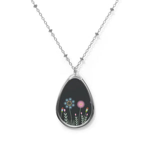 Wildflowers Oval Zinc Alloy Pendant Necklace - Dipaliz - one Size / Silver - Necklaces
