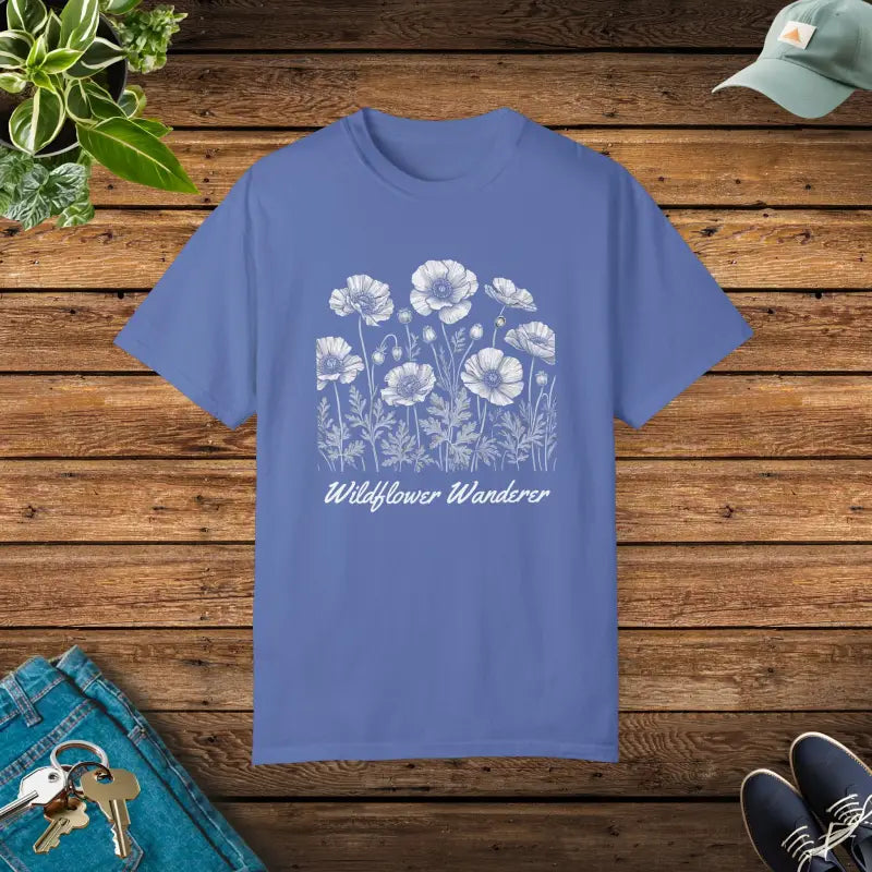 Wildflowers Wanderers Tee: Comfort Colors for the Bold - Mystic Blue / s T-shirt