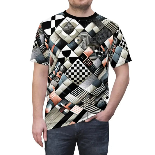 Win Style with the Abstract Checkerboard Unisex Tee - Black Stitching / 4 Oz. / s All Over Prints