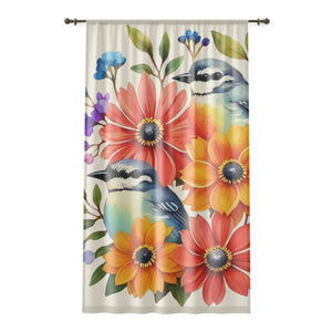 Vibrant Birds Window Curtain - Large Flowers - Dipaliz - Curtains