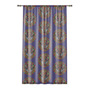Window Curtain - Elephant Mandal Art Polyester - Dipaliz - Sheer / White / 50’’ × 84’’ - Curtains