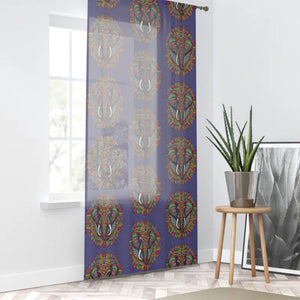 Window Curtain - Elephant Mandal Art Polyester - Dipaliz - Sheer / White / 50’’ × 84’’ - Curtains