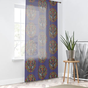Elephant Mandal Art Window Curtain - Polyester Design - Dipaliz - Sheer / White / 50’’ × 84’’ - Home Decor