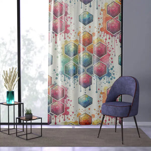Window Curtain - Geometrical Pattern Design - Dipaliz - Sheer / White / 50’’ × 84’’ - Curtains