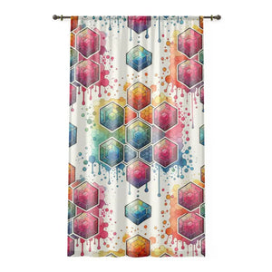 Window Curtain - Geometrical Pattern Design - Dipaliz - Sheer / White / 50’’ × 84’’ - Curtains