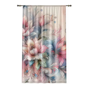 Watercolor Flowers Polyester Curtain - Vibrant Floral Elegance - Dipaliz - Sheer / White / 50’’ × 84’’ - Curtains