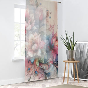 Floral Window Curtain - Watercolor Flowers Polyester Design - Dipaliz - Sheer / White / 50’’ × 84’’ - Home Decor