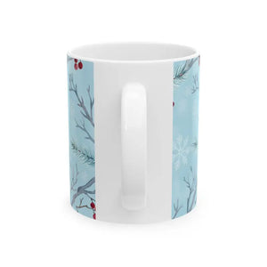 Winter Berry Ceramic Mug - Pale Blue Pine Forest Design - Dipaliz