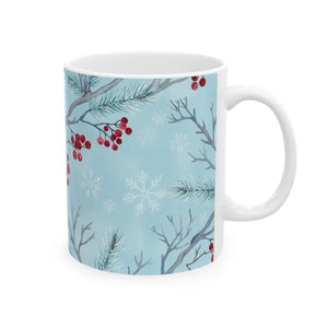 Winter Berry Ceramic Mug - Pale Blue Pine Forest Design - Dipaliz