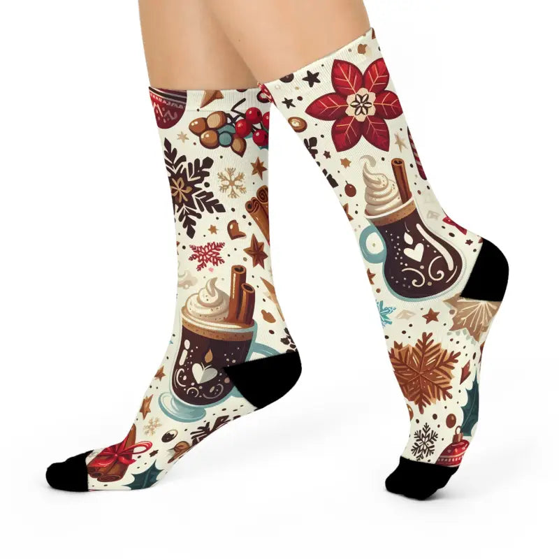 Cozy Up this Winter with Mocha Latte Crew Socks - White / one Size / 3/4