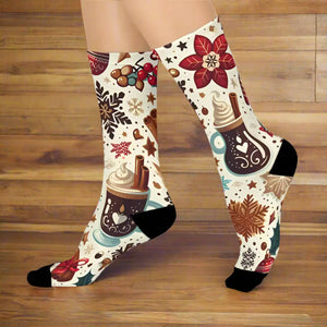 Cozy Mocha Latte Crew Socks - Festive Winter Style - Dipaliz