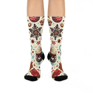 Cozy Mocha Latte Crew Socks - Festive Winter Style - Dipaliz