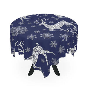 Deep Navy Nordic Winter Snowflake Tablecloth by Dipaliz - one Size / White - Tablecloths