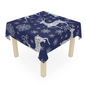 Deep Navy Nordic Winter Snowflake Tablecloth by Dipaliz - one Size / White - Tablecloths