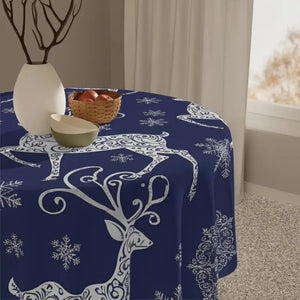 Deep Navy Nordic Winter Snowflake Tablecloth by Dipaliz - one Size / White - Tablecloths