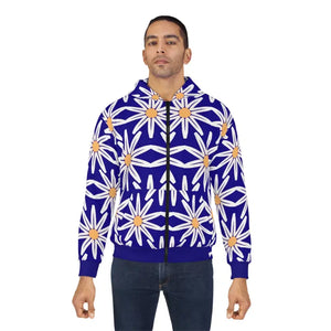 Unisex Zip Hoodie - Bold White Floral Pattern - Dipaliz - Hoodies
