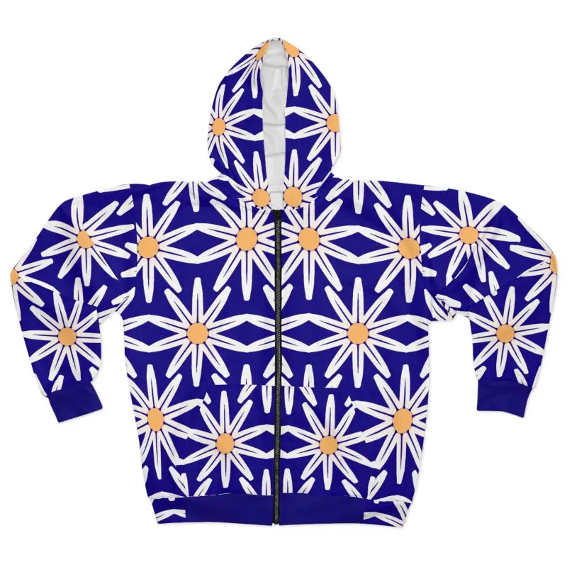 Chic Winter White Floral Unisex Zip Hoodie - All Over Prints