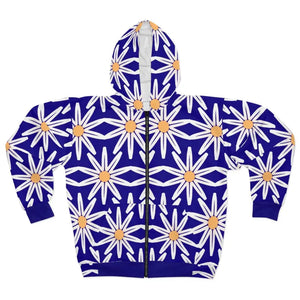 Unisex Zip Hoodie - Bold White Floral Pattern - Dipaliz - Hoodies