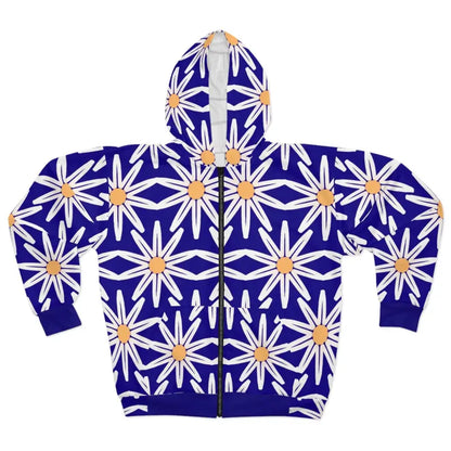 Chic Winter White Floral Unisex Zip Hoodie - All Over Prints