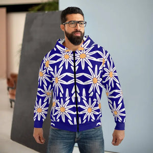 Unisex Zip Hoodie - Bold White Floral Pattern - Dipaliz - Hoodies