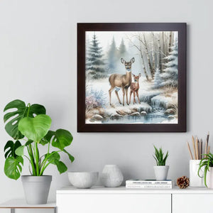 Winter Wildlife Framed Deer Art Print Calm Vibe Decor - Dipaliz - Posters Prints & Visual Artwork