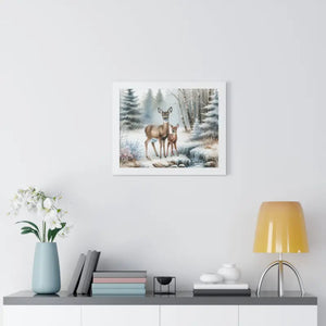 Winter Wildlife Framed Deer Art Print Calm Vibe Decor - Dipaliz - Posters Prints & Visual Artwork