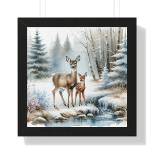 Winter Wildlife Framed Deer Art Print Calm Vibe Decor - Dipaliz - 16″ x / Black - Posters Prints & Visual Artwork
