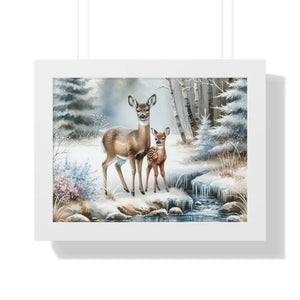 Winter Wildlife Framed Deer Art Print Calm Vibe Decor - Dipaliz - 16″ x 12″ / White - Posters Prints & Visual Artwork