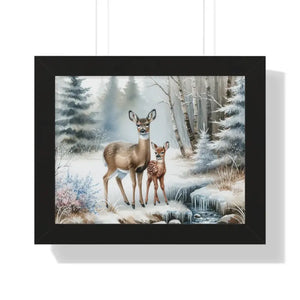 Winter Wildlife Framed Deer Art Print Calm Vibe Decor - Dipaliz - 14″ x 11″ / Black - Posters Prints & Visual Artwork