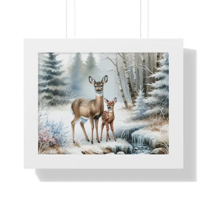 Winter Wildlife Framed Deer Art Print Calm Vibe Decor - Dipaliz - 14″ x 11″ / White - Posters Prints & Visual Artwork