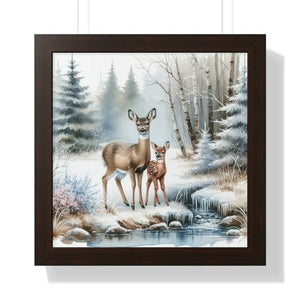 Winter Wildlife Framed Deer Art Print Calm Vibe Decor - Dipaliz - 16″ x / Walnut - Posters Prints & Visual Artwork
