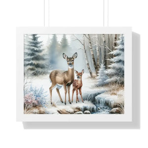 Winter Wildlife Framed Deer Art Print Calm Vibe Decor - Dipaliz - 20’’ x 16’’ / White - Posters Prints & Visual Artwork