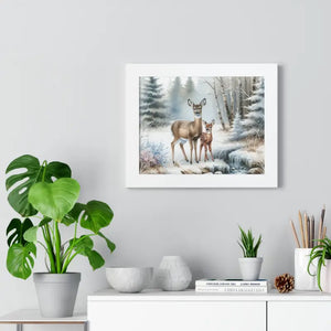 Winter Wildlife Framed Deer Art Print Calm Vibe Decor - Dipaliz - Posters Prints & Visual Artwork