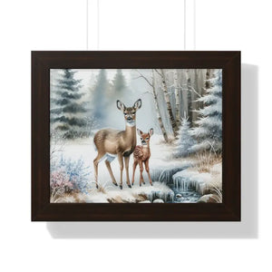 Winter Wildlife Framed Deer Art Print Calm Vibe Decor - Dipaliz - 14″ x 11″ / Walnut - Posters Prints & Visual Artwork