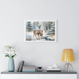 Winter Wildlife Framed Deer Art Print Calm Vibe Decor - Dipaliz - Posters Prints & Visual Artwork