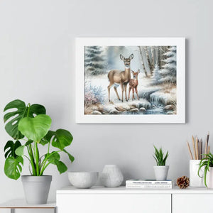 Winter Wildlife Framed Deer Art Print Calm Vibe Decor - Dipaliz - Posters Prints & Visual Artwork