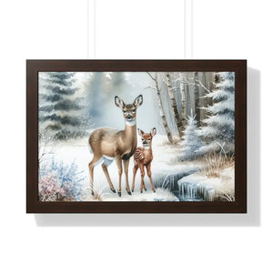 Winter Wildlife Framed Deer Art Print Calm Vibe Decor - Dipaliz - 24″ x 16″ / Walnut - Posters Prints & Visual Artwork