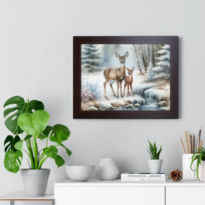 Winter Wildlife Framed Deer Art Print Calm Vibe Decor - Dipaliz - Posters Prints & Visual Artwork