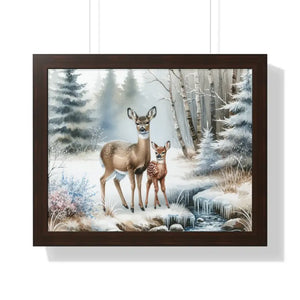 Winter Wildlife Framed Deer Art Print Calm Vibe Decor - Dipaliz - 20’’ x 16’’ / Walnut - Posters Prints & Visual Artwork